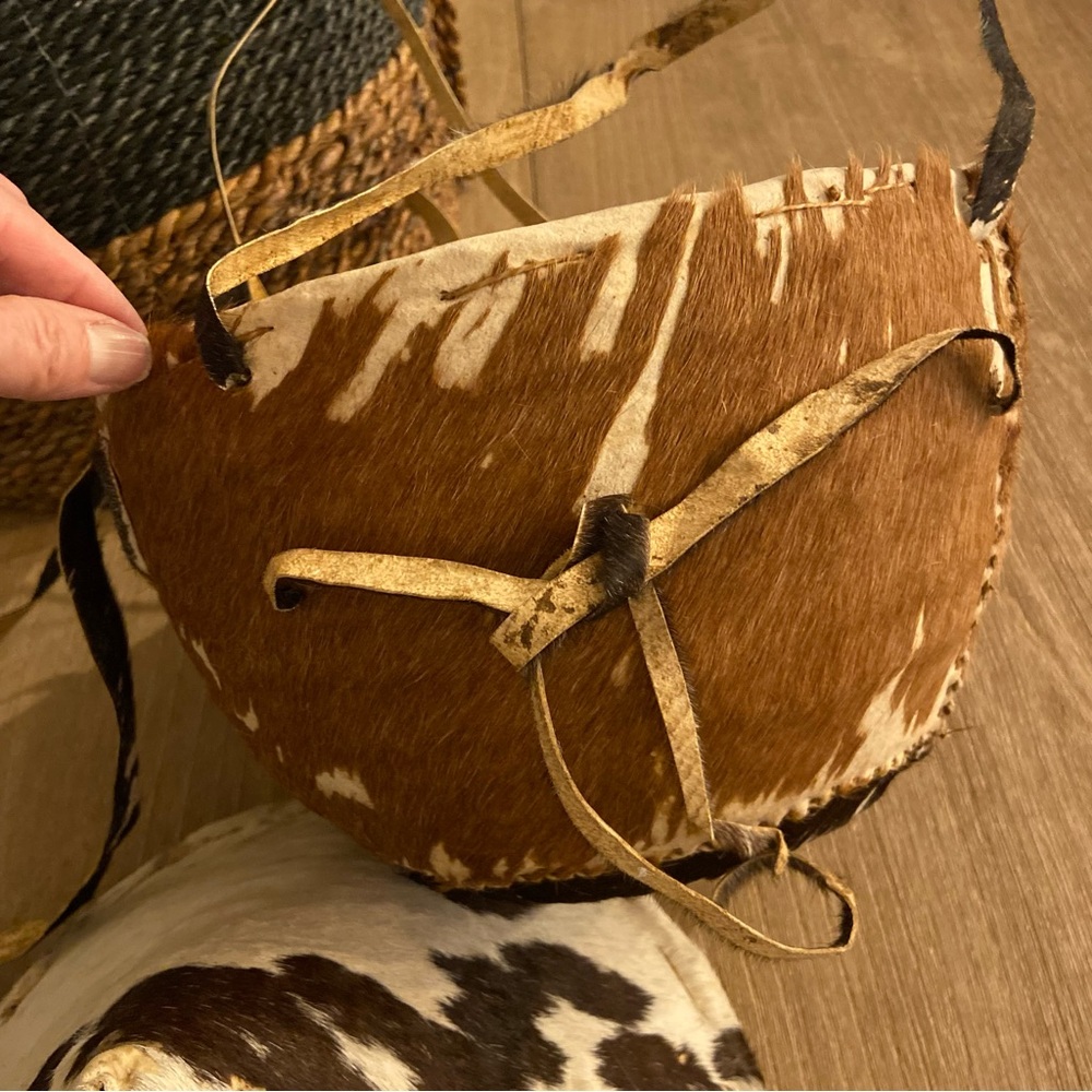 Native American Vintage Animal Hide Covered Basket, Authentic Piece - Picture 6 of 11